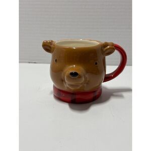 Target Threshold Ceramic 3D Brown Bear Buffalo Plaid Scarf Coffee Mug 2017
